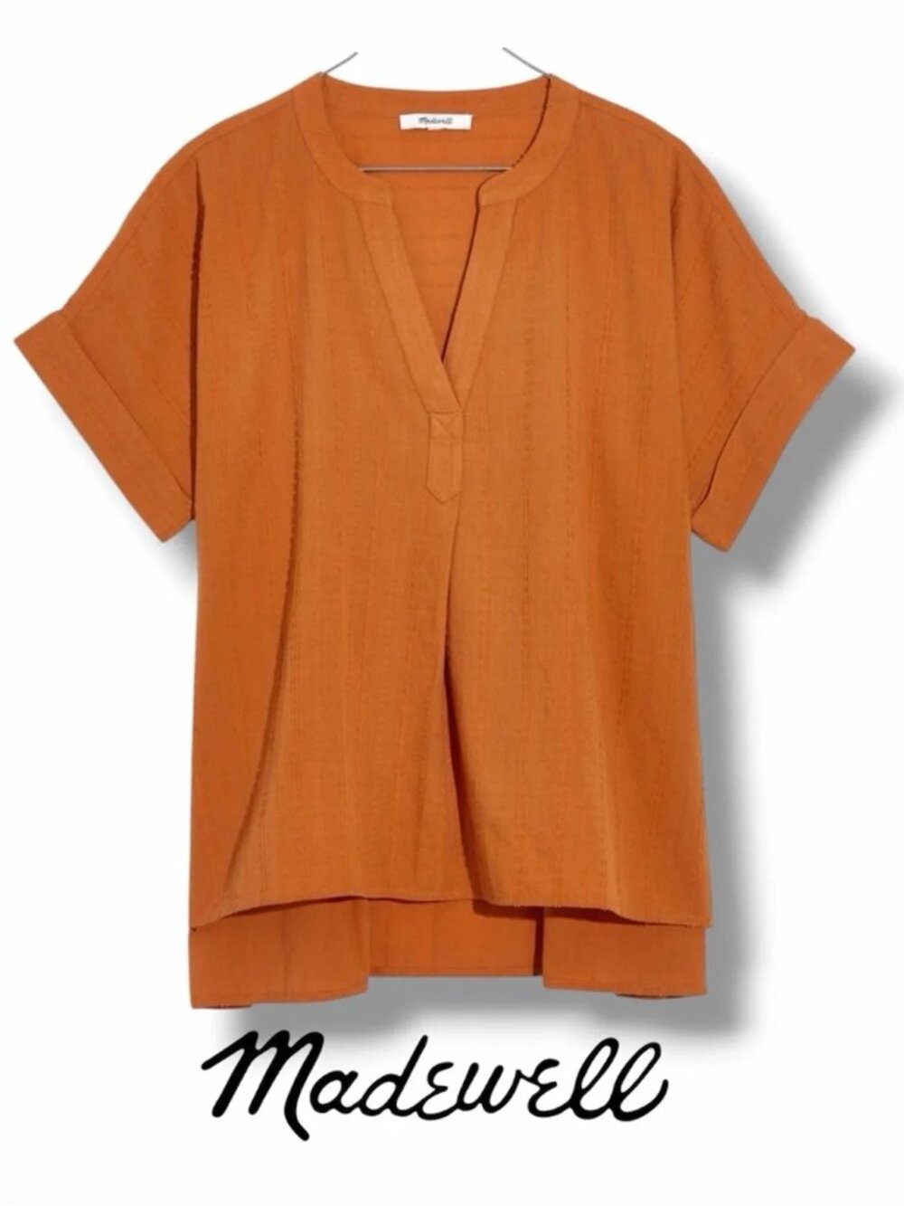 Madewell Split Neck Womens Short Sleeve Blouse M